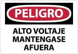 NMC - "Peligro - Alto Voltaje Mantengase Afuera", 10" Long x 14" Wide, Pressure-Sensitive Vinyl Safety Sign - Rectangle, 0.004" Thick, Use for Workplace/Safety - Eagle Tool & Supply