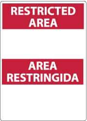 NMC - "Restricted Area", 14" Long x 10" Wide, Pressure-Sensitive Vinyl Safety Sign - Rectangle, 0.004" Thick, Use for Security & Admittance - Eagle Tool & Supply