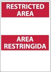 NMC - "Restricted Area", 14" Long x 10" Wide, Pressure-Sensitive Vinyl Safety Sign - Rectangle, 0.004" Thick, Use for Security & Admittance - Eagle Tool & Supply