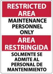 NMC - "Restricted Area - Maintenance Personnel Only", 14" Long x 10" Wide, Rigid Plastic Safety Sign - Rectangle, 0.05" Thick, Use for Security & Admittance - Eagle Tool & Supply