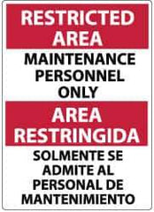 NMC - "Restricted Area - Maintenance Personnel Only", 14" Long x 10" Wide, Rigid Plastic Safety Sign - Rectangle, 0.05" Thick, Use for Security & Admittance - Eagle Tool & Supply
