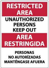 NMC - "Restricted Area - Unauthorized Persons Keep Out", 14" Long x 10" Wide, Rigid Plastic Safety Sign - Rectangle, 0.05" Thick, Use for Security & Admittance - Eagle Tool & Supply