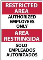 NMC - "Restricted Area - Authorized Employees Only", 14" Long x 10" Wide, Aluminum Safety Sign - Rectangle, 0.04" Thick, Use for Security & Admittance - Eagle Tool & Supply