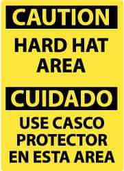 NMC - "Caution - Hard Hat Area", 14" Long x 10" Wide, Pressure-Sensitive Vinyl Safety Sign - Rectangle, 0.004" Thick, Use for Accident Prevention - Eagle Tool & Supply