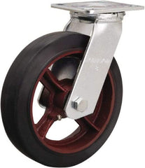 Hamilton - 8" Diam x 2" Wide x 9-1/2" OAH Top Plate Mount Swivel Caster - Rubber Mold on Cast Iron, 500 Lb Capacity, Straight Roller Bearing, 4 x 4-1/2" Plate - Eagle Tool & Supply