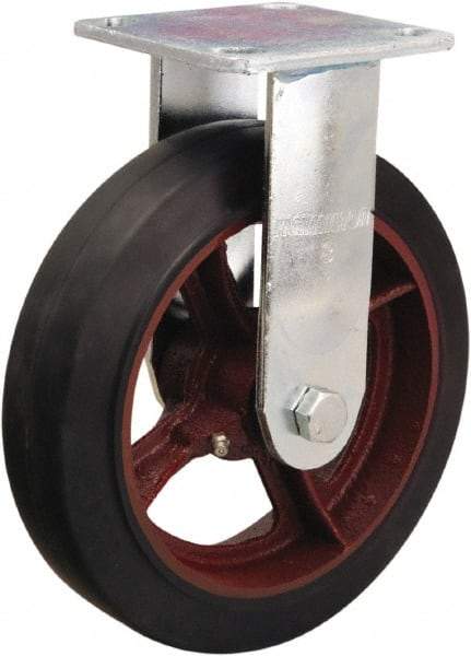 Hamilton - 8" Diam x 2" Wide x 9-1/2" OAH Top Plate Mount Rigid Caster - Rubber Mold on Cast Iron, 500 Lb Capacity, Straight Roller Bearing, 4 x 4-1/2" Plate - Eagle Tool & Supply