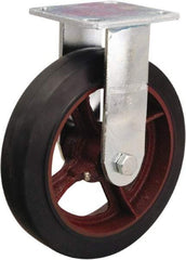 Hamilton - 8" Diam x 2" Wide x 9-1/2" OAH Top Plate Mount Rigid Caster - Rubber Mold on Cast Iron, 500 Lb Capacity, Straight Roller Bearing, 4 x 4-1/2" Plate - Eagle Tool & Supply
