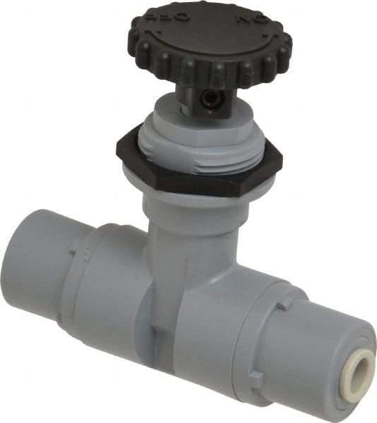 Specialty Mfr - 1/4" Pipe, Inline Needle Valve - EPDM Seal, Push To Connect x Push To Connect Ends, PVC Valve, 125 Max psi - Eagle Tool & Supply