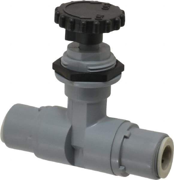 Specialty Mfr - 3/8" Pipe, Inline Needle Valve - EPDM Seal, Push To Connect x Push To Connect Ends, PVC Valve, 125 Max psi - Eagle Tool & Supply