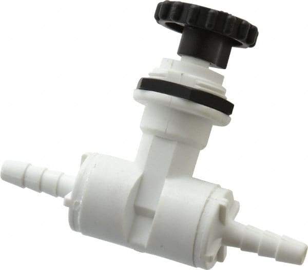Specialty Mfr - 1/4" Pipe, Inline Needle Valve - PTFE Seal, Barbed x Barbed Ends, Polypropylene Valve, 125 Max psi - Eagle Tool & Supply