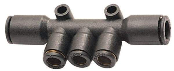 Legris - 8 x 4mm Outside Diam, Nylon Push-to-Connect Multiple Tee with Mounting Holes - 290 Max psi, Black - Eagle Tool & Supply