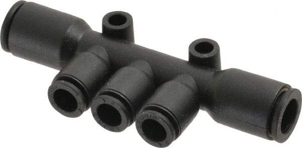 Legris - 8 x 6mm Outside Diam, Nylon Push-to-Connect Multiple Tee with Mounting Holes - 290 Max psi, Black - Eagle Tool & Supply