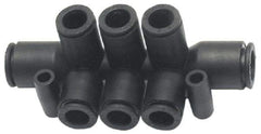 Legris - 8 x 4mm Outside Diam, Nylon Push-to-Connect Double Multiple Tee with Mounting Holes - 290 Max psi, Black - Eagle Tool & Supply