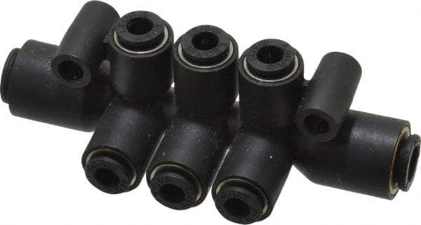 Legris - 6 x 4mm Outside Diam, Nylon Push-to-Connect Double Multiple Tee with Mounting Holes - 290 Max psi, Black - Eagle Tool & Supply
