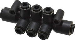 Legris - 6 x 4mm Outside Diam, Nylon Push-to-Connect Double Multiple Tee with Mounting Holes - 290 Max psi, Black - Eagle Tool & Supply