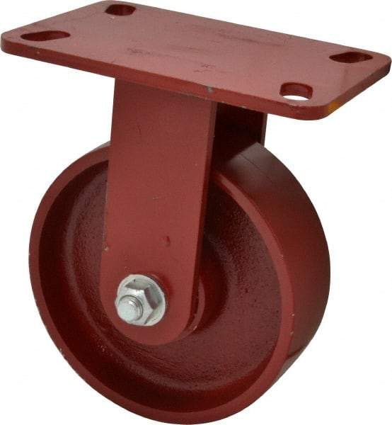 Hamilton - 6" Diam x 2" Wide x 7-3/4" OAH Top Plate Mount Rigid Caster - Cast Iron, 1,400 Lb Capacity, Roller Bearing, 4-1/2 x 6-1/2" Plate - Eagle Tool & Supply