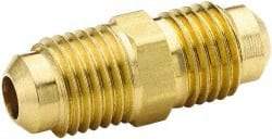 Parker - 3/8" Tube OD, 45° Brass Flared Tube Union - 5/8-18 UNF, Flare x Flare Ends - Eagle Tool & Supply