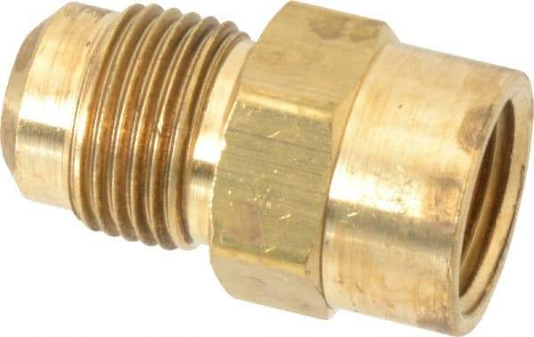 Parker - 5/8" Tube OD, 45° Brass Flared Tube Female Connector - 1/2-14 NPTF, Flare x FNPTF Ends - Eagle Tool & Supply