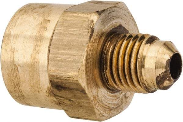 Parker - 1/4" Tube OD, 45° Brass Flared Tube Female Connector - 3/8-18 NPTF, Flare x FNPTF Ends - Eagle Tool & Supply
