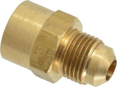 Parker - 3/8" Tube OD, 45° Brass Flared Tube Female Connector - 3/8-18 NPTF, Flare x FNPTF Ends - Eagle Tool & Supply