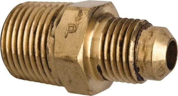Parker - 5/16" Tube OD, 45° Brass Flared Tube Male Connector - 3/8-18 NPTF, Flare x MNPTF Ends - Eagle Tool & Supply