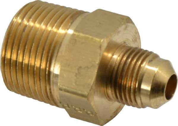 Parker - 3/8" Tube OD, 45° Brass Flared Tube Male Connector - 3/4-14 NPTF, Flare x MNPTF Ends - Eagle Tool & Supply