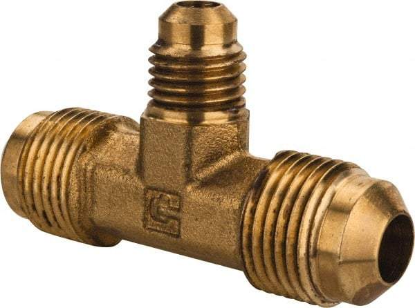 Parker - 3/8 x 3/8 x 1/4" Tube OD, 45° Brass Flared Tube Union Tee - Flare x Flare x Flare Ends - Eagle Tool & Supply