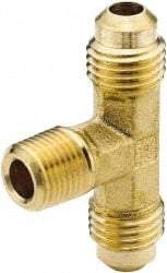 Parker - 1/2" Tube OD, 45° Brass Flared Tube Male Branch Tee - 1/2-14 NPTF, Flare x MNPTF Ends - Eagle Tool & Supply