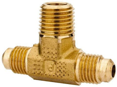 Parker - 1/4" Tube OD, 45° Brass Flared Tube Male Branch Tee - 1/4-18 NPTF, Flare x MNPTF Ends - Eagle Tool & Supply