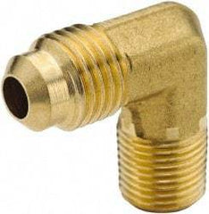 Parker - 5/16" Tube OD, 45° Brass Flared Tube Male Elbow - 3/8-18 NPTF, Flare x MNPTF Ends - Eagle Tool & Supply