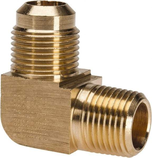 Parker - 5/8" Tube OD, 45° Brass Flared Tube Extended Male Elbow - 1/2-14 NPTF, Flare x MNPTF Ends - Eagle Tool & Supply