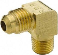 Parker - 1/4" Tube OD, 45° Brass Flared Tube Extended Male Elbow - 1/8-27 NPTF, Flare x MNPTF Ends - Eagle Tool & Supply