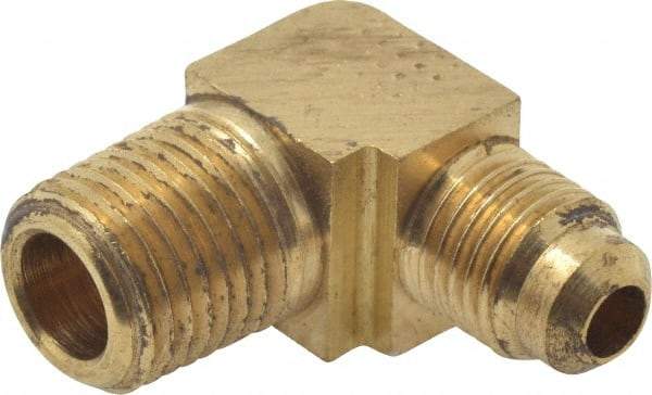 Parker - 1/4" Tube OD, 45° Brass Flared Tube Extended Male Elbow - 1/4-18 NPTF, Flare x MNPTF Ends - Eagle Tool & Supply