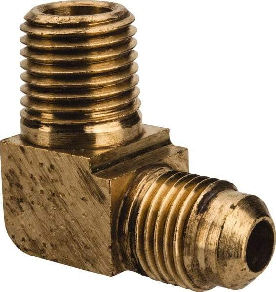 Parker - 5/16" Tube OD, 45° Brass Flared Tube Extended Male Elbow - 1/4-18 NPTF, Flare x MNPTF Ends - Eagle Tool & Supply