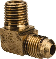Parker - 5/16" Tube OD, 45° Brass Flared Tube Extended Male Elbow - 1/4-18 NPTF, Flare x MNPTF Ends - Eagle Tool & Supply