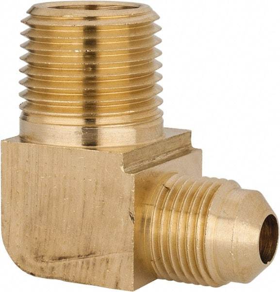 Parker - 3/8" Tube OD, 45° Brass Flared Tube Extended Male Elbow - 1/2-14 NPTF, Flare x MNPTF Ends - Eagle Tool & Supply