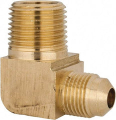 Parker - 3/8" Tube OD, 45° Brass Flared Tube Extended Male Elbow - 1/2-14 NPTF, Flare x MNPTF Ends - Eagle Tool & Supply