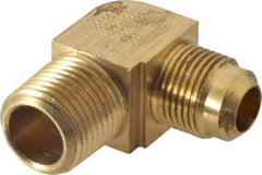 Parker - 1/2" Tube OD, 45° Brass Flared Tube Extended Male Elbow - 1/2-14 NPTF, Flare x MNPTF Ends - Eagle Tool & Supply