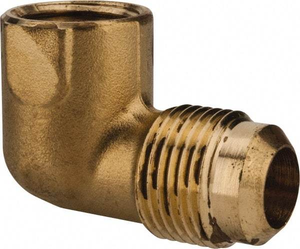 Parker - 5/8" Tube OD, 45° Brass Flared Tube Female Elbow - 1/2-14 NPTF, Flare x FNPTF Ends - Eagle Tool & Supply