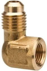 Parker - 1/2" Tube OD, 45° Brass Flared Tube Female Elbow - 3/4-14 NPTF, Flare x FNPTF Ends - Eagle Tool & Supply