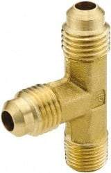 Parker - 1/2" Tube OD, 45° Brass Flared Tube Male Run Tee - 3/8-18 NPTF, Flare x MNPTF Ends - Eagle Tool & Supply