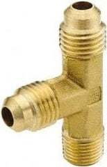 Parker - 1/2" Tube OD, 45° Brass Flared Tube Male Run Tee - 3/8-18 NPTF, Flare x MNPTF Ends - Eagle Tool & Supply