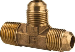 Parker - 1/2" Tube OD, 45° Brass Flared Tube Male Run Tee - 1/2-14 NPTF, Flare x MNPTF Ends - Eagle Tool & Supply