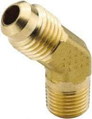 Parker - 5/16" Tube OD, 45° Brass Flared Tube Male 45° Elbow - 1/4-18 NPTF, Flare x MNPTF Ends - Eagle Tool & Supply