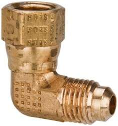 Parker - 3/4" Tube OD, 45° Brass Flared Tube Swivel Nut Elbow - 1-1/16-14 UNF, Flare x Swivel Ends - Eagle Tool & Supply