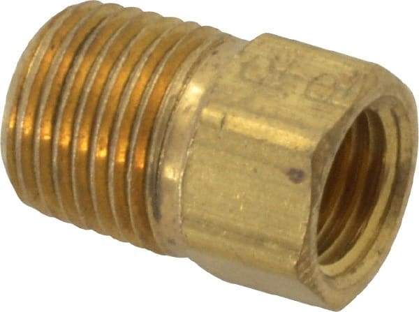 Parker - 1/8" Tube OD, Brass Flared Tube Inverted Male Connector - 1/8-27 NPTF, Flare x MNPTF Ends - Eagle Tool & Supply