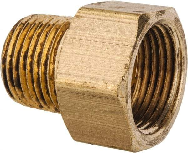 Parker - 1/2" Tube OD, Brass Flared Tube Inverted Male Connector - 3/8-18 NPTF, Flare x MNPTF Ends - Eagle Tool & Supply