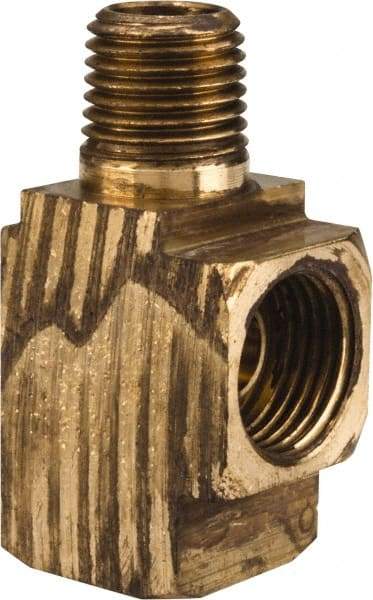 Parker - 3/8" Tube OD, Brass Flared Tube Inverted Male Run Tee - 1/4-18 NPTF, Flare x MNPTF Ends - Eagle Tool & Supply