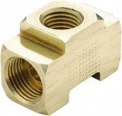 Parker - 3/8" Tube OD, Brass Flared Tube Inverted Female Branch Tee - 1/4-18 NPTF, Flare x FNPTF Ends - Eagle Tool & Supply