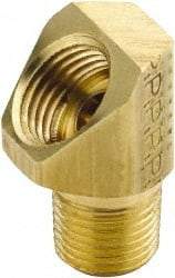 Parker - 3/8" Tube OD, Brass Flared Tube Inverted 45° Elbow - 1/4-18 NPTF, Flare x MNPTF Ends - Eagle Tool & Supply